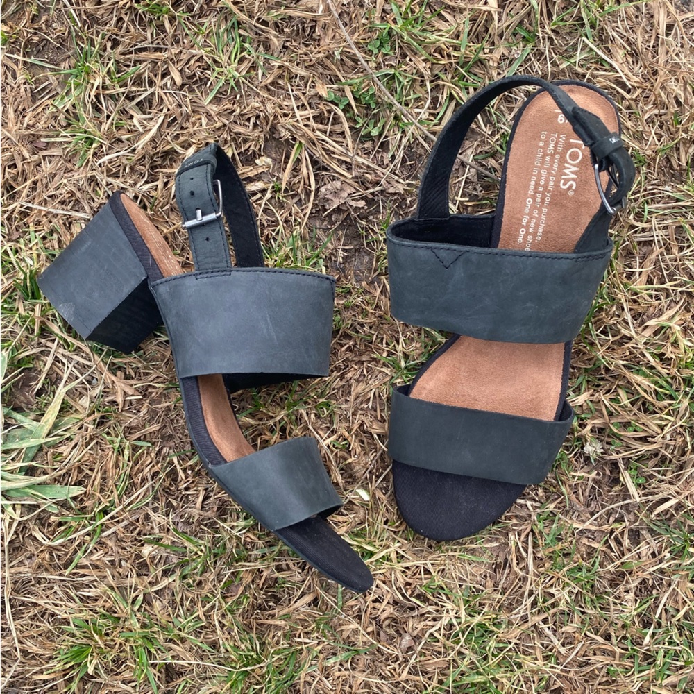 Toms black sing back sandals heels